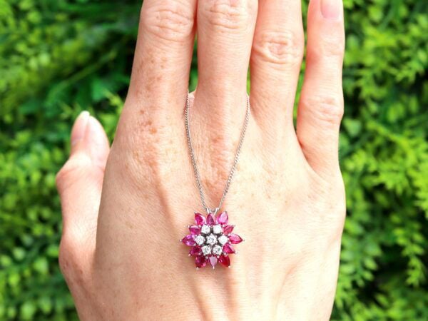 Floral Pear Cut Ruby Pendant outside