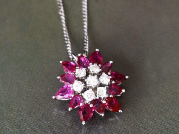 Floral Pear Cut Ruby Pendant