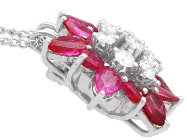 Floral Pear Cut Ruby Pendant in white gold