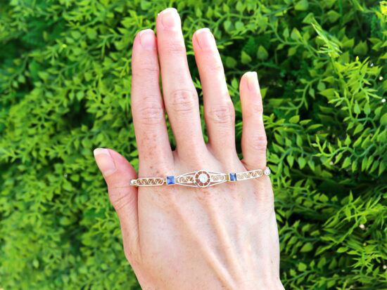 Sapphire Diamond Antique Gold Bracelet