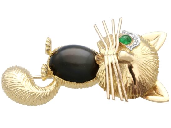 Vintage Gemstone and Gold Cat Brooch