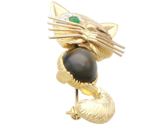 Vintage Gemstone and Gold Cat Brooch