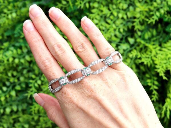 art deco diamond and emerald bracelet outside