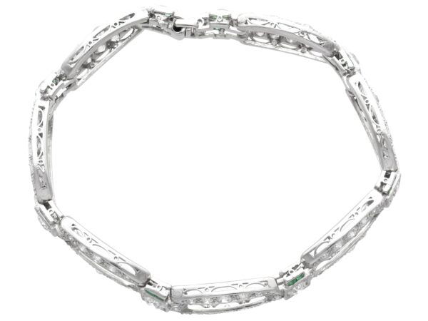platinum art deco diamond and emerald bracelet
