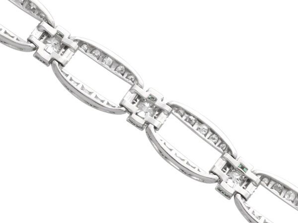 reverse of platinum art deco diamond and emerald bracelet