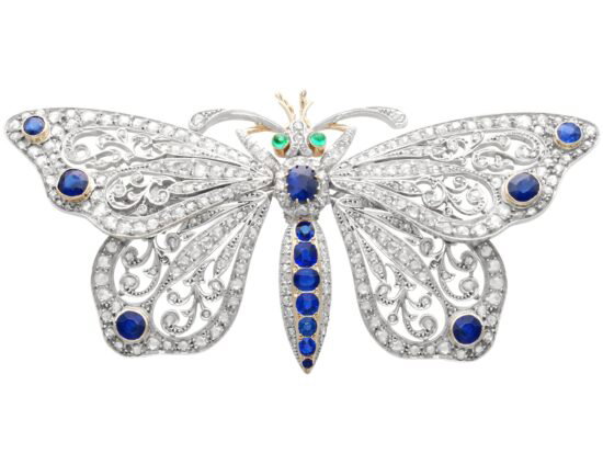 Large Victorian Sapphire and Diamond Butterfly Brooch