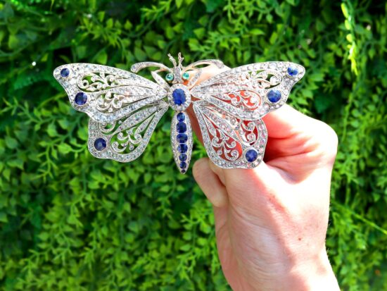 Large Victorian Sapphire and Diamond Butterfly Brooch outside