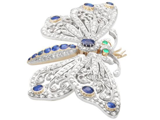 Large Victorian Sapphire and Diamond Butterfly Brooch side