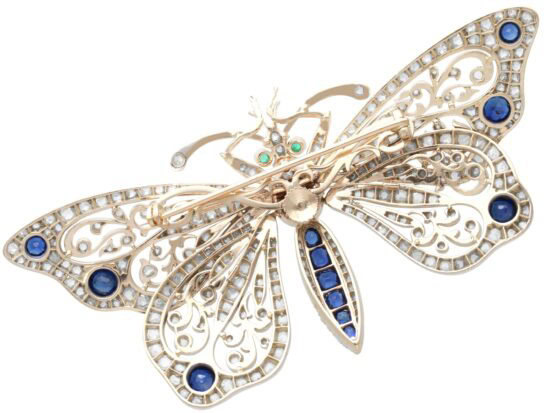 Large Victorian Sapphire and Diamond Butterfly Brooch reverse