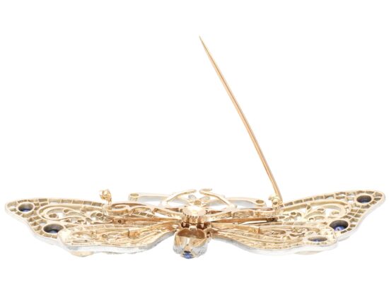 Large Victorian Sapphire and Diamond Butterfly Brooch open