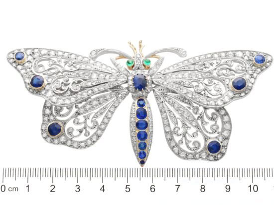 Large Victorian Sapphire and Diamond Butterfly Brooch size