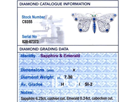 Large Victorian Sapphire and Diamond Butterfly Brooch grading card