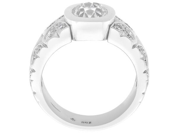 white gold 2 carat bezel set diamond ring side view
