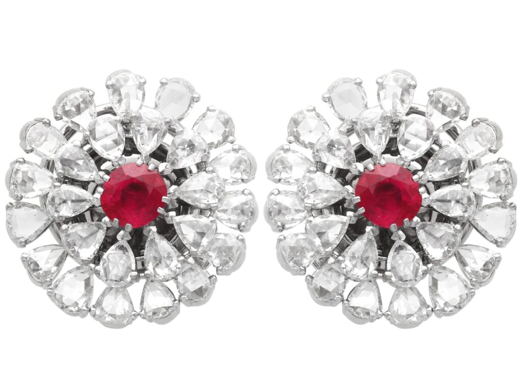 Antique Burmese Ruby Diamond Earrings