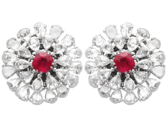 Antique Burmese Ruby Diamond Earrings