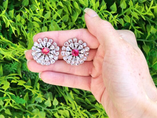 Antique Burmese Ruby Diamond Earrings