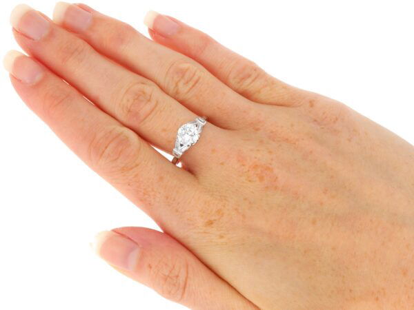 platinum Art Deco diamond ring on hand