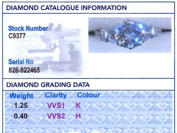 platinum Art Deco diamond ring grading card