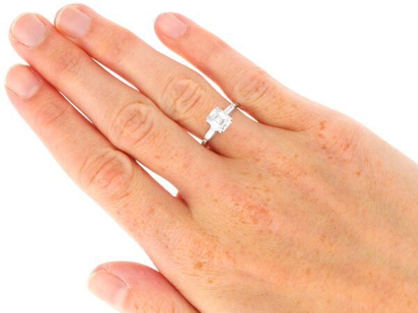 asscher cut diamond solitaire platinum on hand