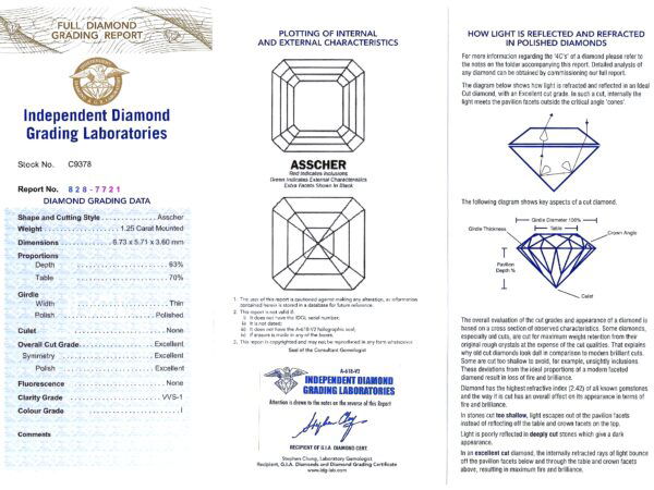 asscher cut diamond solitaire platinum certificate