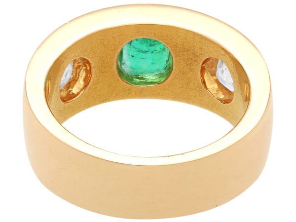 reverse of yellow gold band with emerald and diamonds