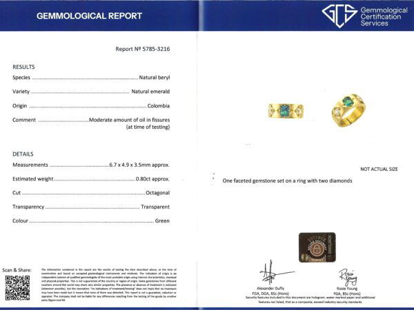 emerald grading certificate for antique emerald and diamond gold band