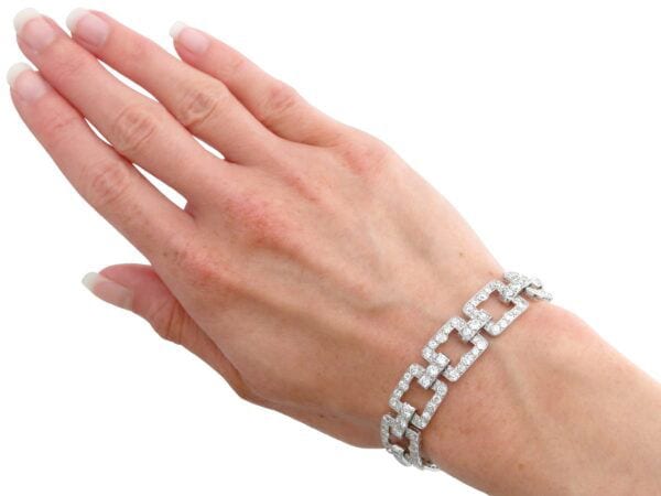 Art Deco 10 carat diamond bracelet on hand