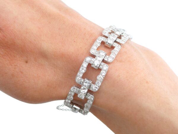 Art Deco 10 carat diamond bracelet on wrist