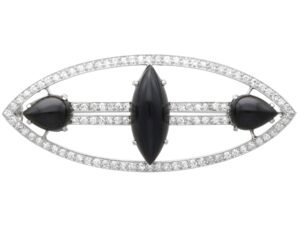 Navette Onyx and Diamond Brooch with Diamonds