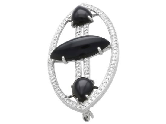 Navette Onyx and Diamond Brooch with Diamonds side