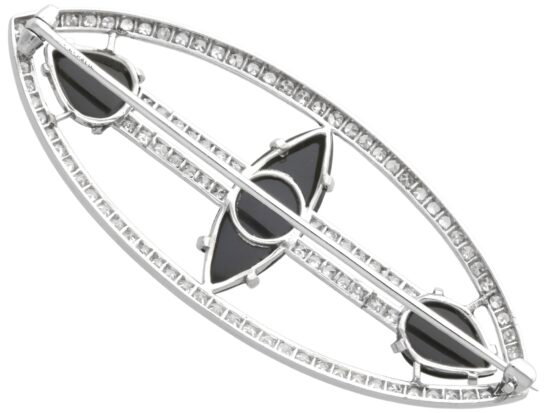 Navette Onyx and Diamond Brooch with Diamonds reverse