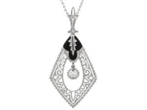 Black Onyx and Diamond Pendant in Platinum
