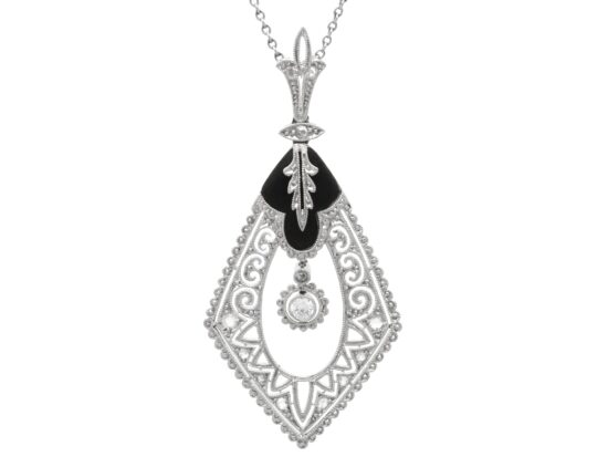 Black Onyx and Diamond Pendant in Platinum
