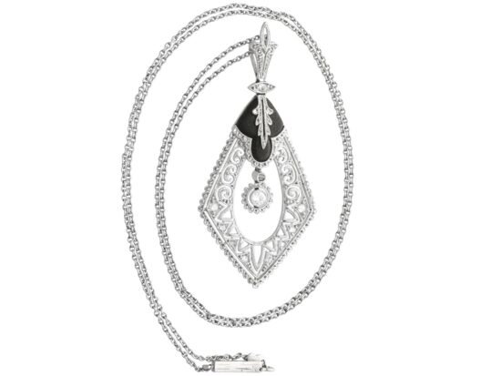Black Onyx and Diamond Pendant in Platinum