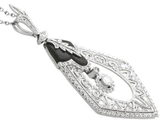 Art Deco Black Onyx and Diamond Pendant in Platinum
