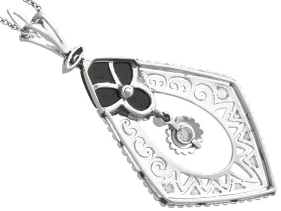 Black Onyx and Diamond Pendant in Platinum reverse