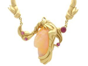 gold carved opal and ruby necklace