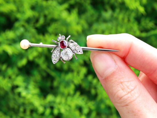 Antique Diamond and Ruby Bug Brooch outside