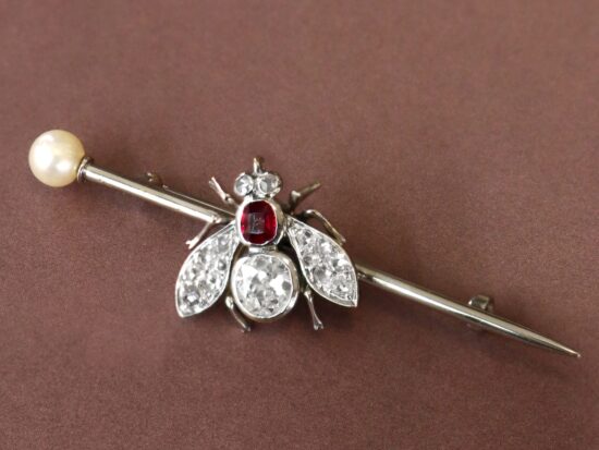 Antique Diamond and Ruby Bug Brooch