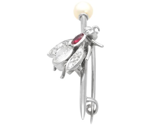 Antique Diamond and Ruby Bug Brooch side
