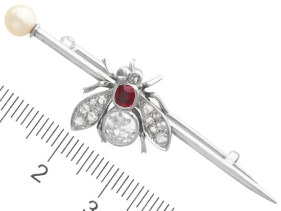 Antique Diamond and Ruby Bug Brooch size