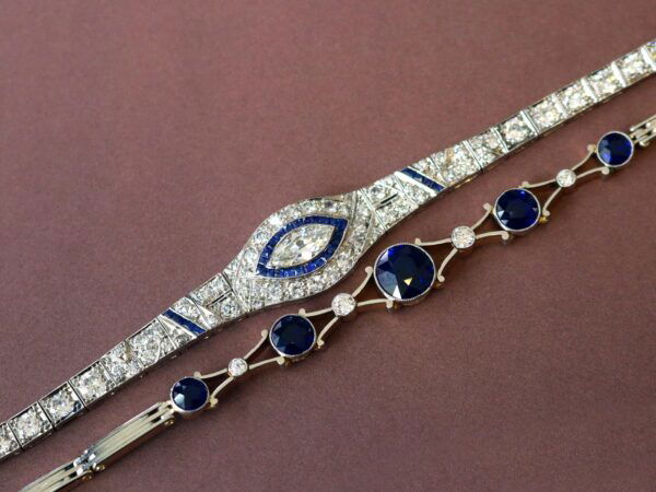 Art Deco Platinum Diamond Sapphire Bracelet with other bracelet