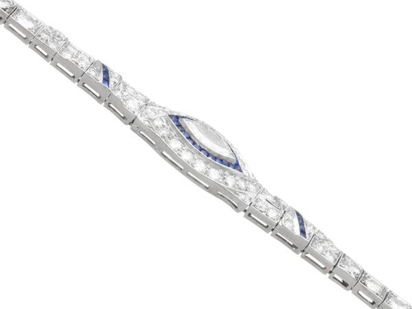 side of Art Deco Platinum Diamond Sapphire Bracelet