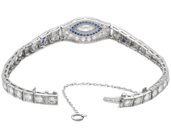 Art Deco Platinum Diamond Sapphire Bracelet clasp open