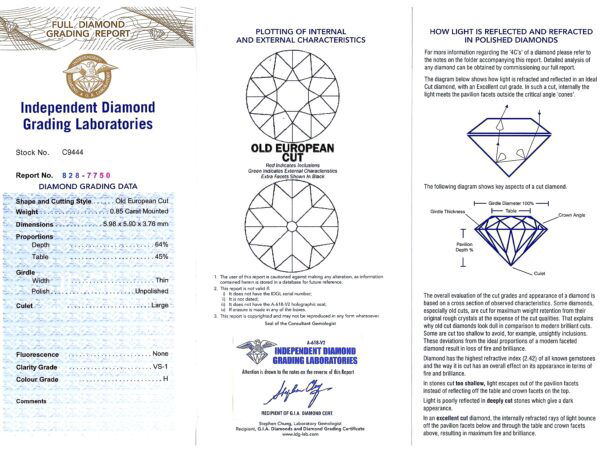 three stone diamond ring platinum certificate