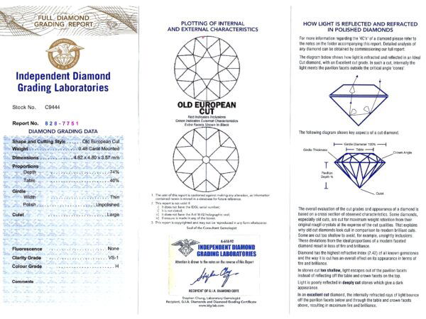 1920s three stone diamond ring platinum certificate