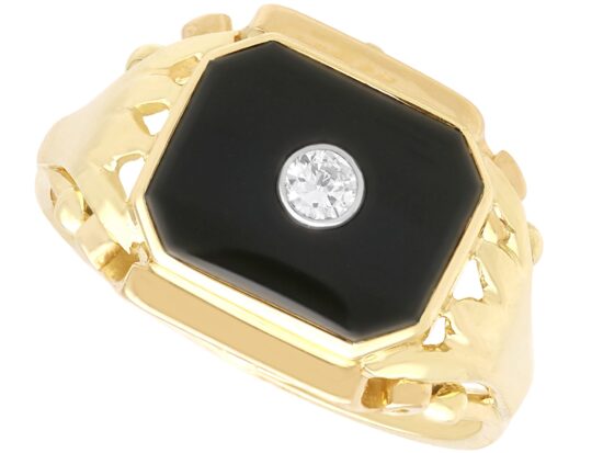 Vintage Diamond and Onyx Signet Ring in Gold