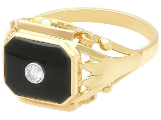 Vintage Diamond and Onyx Signet Ring in Gold