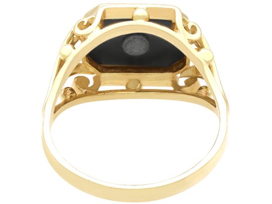 Vintage Diamond and Onyx Signet Ring in Gold back