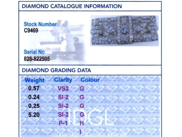 rectangular art deco diamond brooch grading card